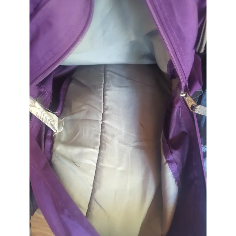 JanSport Purple Backpack Bookbag School Travel Daypack Gray Straps Zip Pockets